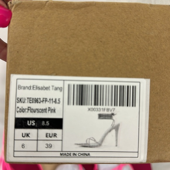 Elisabet Tang Fluorescent Pink 4.3” High Stilettos Sandals, Sexy Strappy  8.5 - Picture 8 of 12